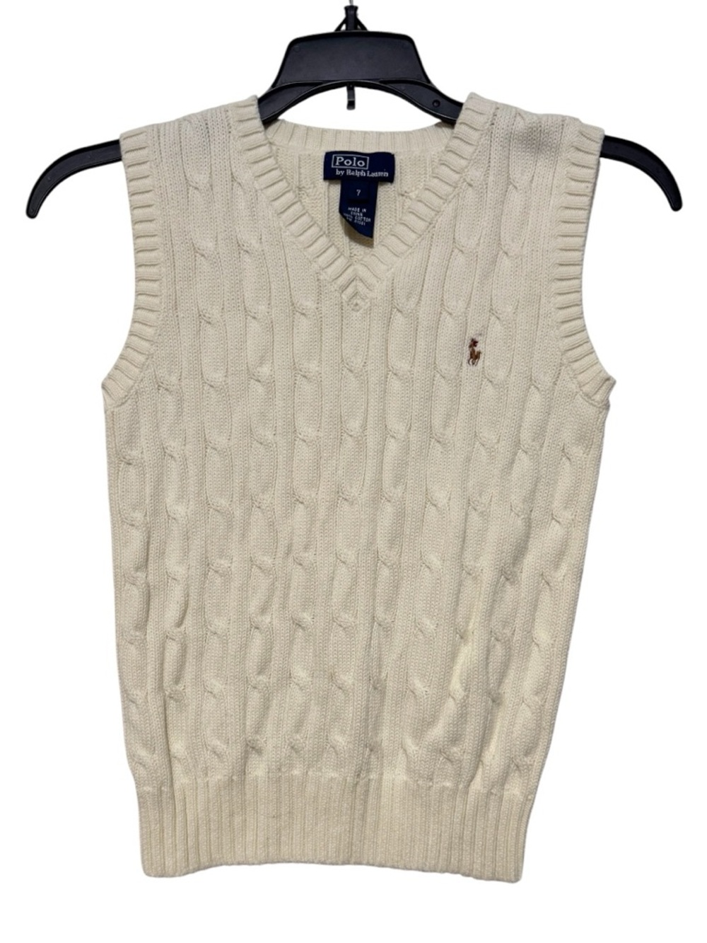 Polo by Ralph Lauren Cream Cable-Knit V-Neck Sweater Vest